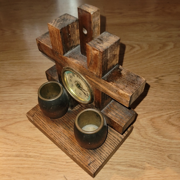 Vintage Wooden Clock/Candle Holder - Picture 5 of 6